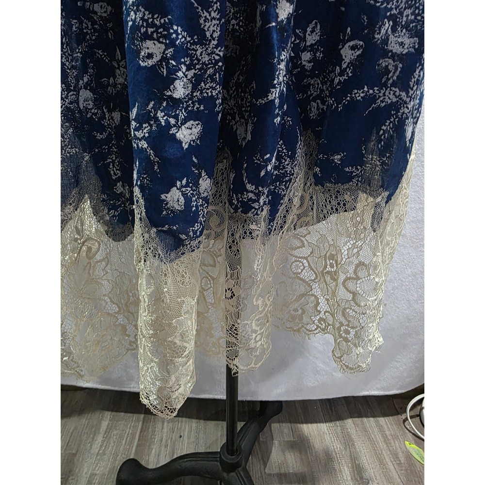 Free People Marigold Blue Floral Lace Trim Mini Boho Tunic Romantic Fairycore XS - Picture 7 of 10